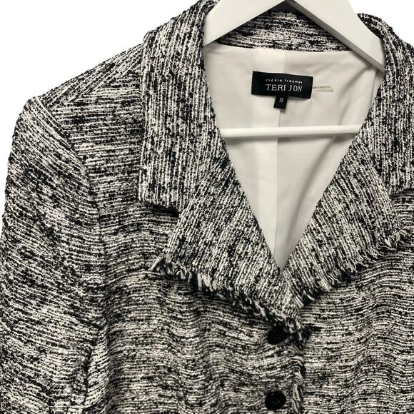 NWT Rickie Freeman Teri Jon 3/4 Sleeve Blazer Jacket Black White Tweed Size 14 - Picture 3 of 8